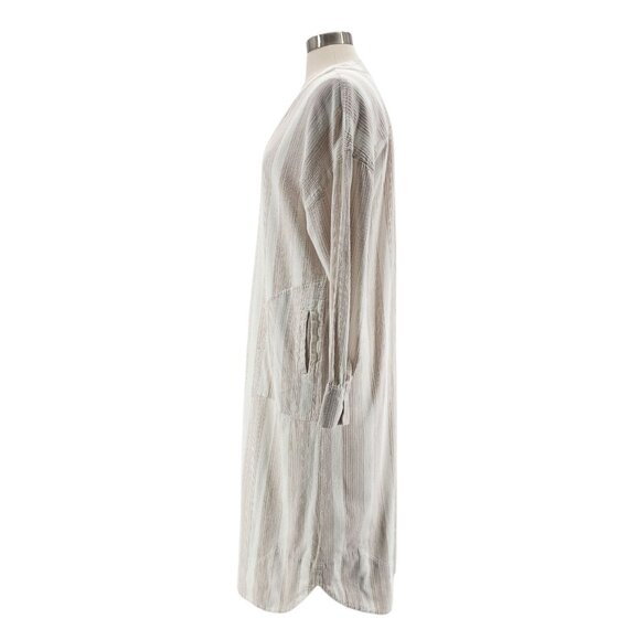 Free People Womens Medium Dress Midi Tunic V-Neck Striped Ivory Boho Hippie - Picture 4 of 14